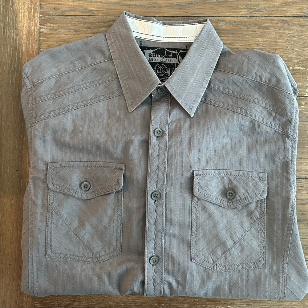 Buckle Black Athletic Fit Long Sleeve Button Up Shirt Size M Gently‎ Worn